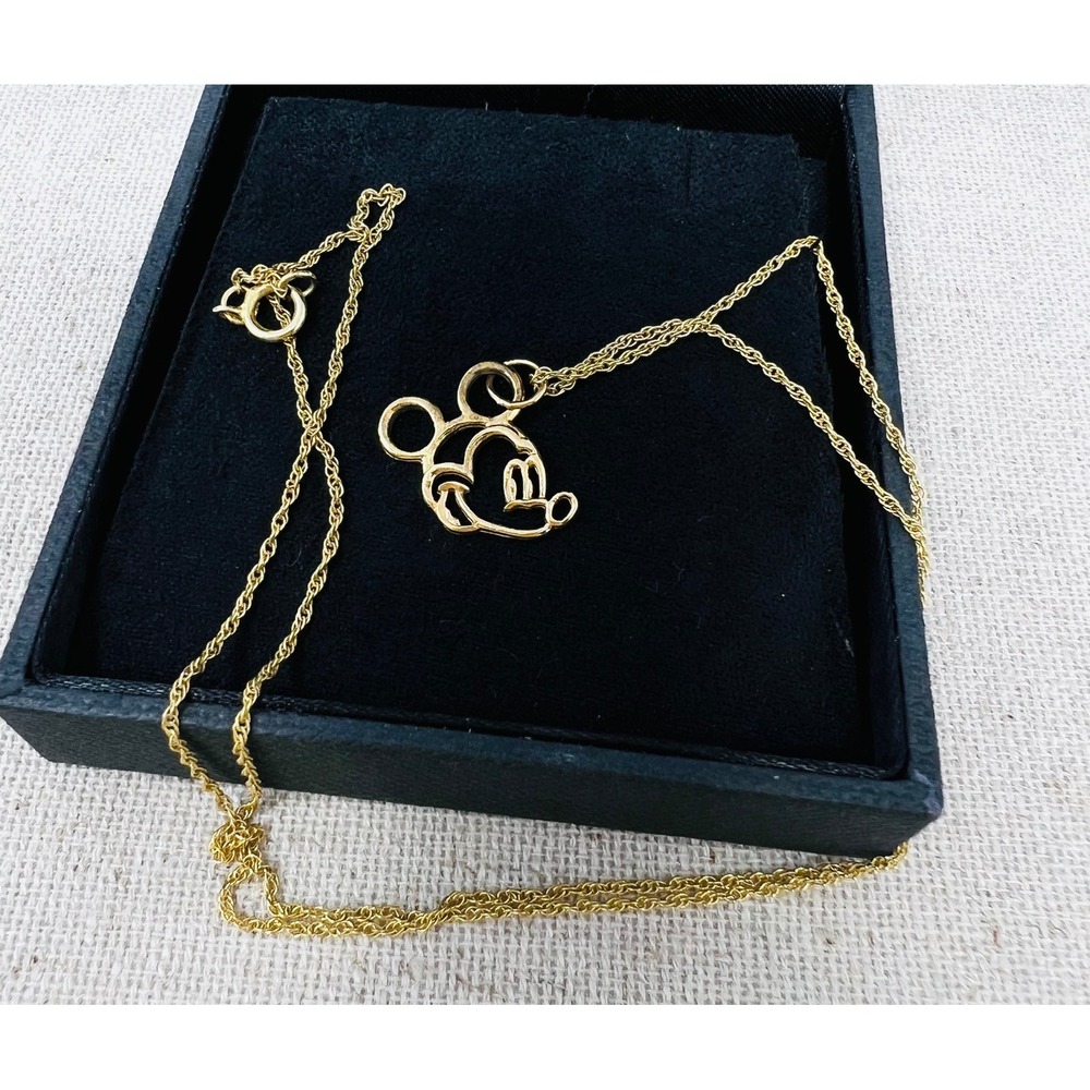 Disney Mickey Mouse Outline Gold Over Sterling Silver Necklace Pendant - Picture 6 of 8